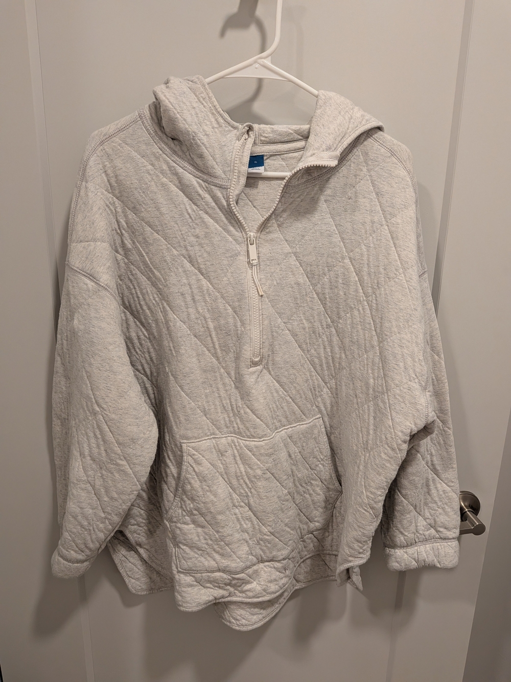 Old Navy Light Gray Quilted Half-Zip Hoodie